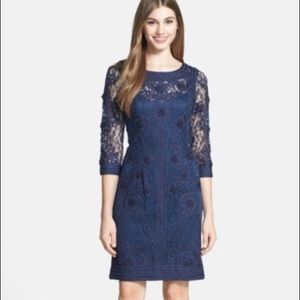 Sue Wong Ribbon Trim Embroidered Lace Dress Size 4